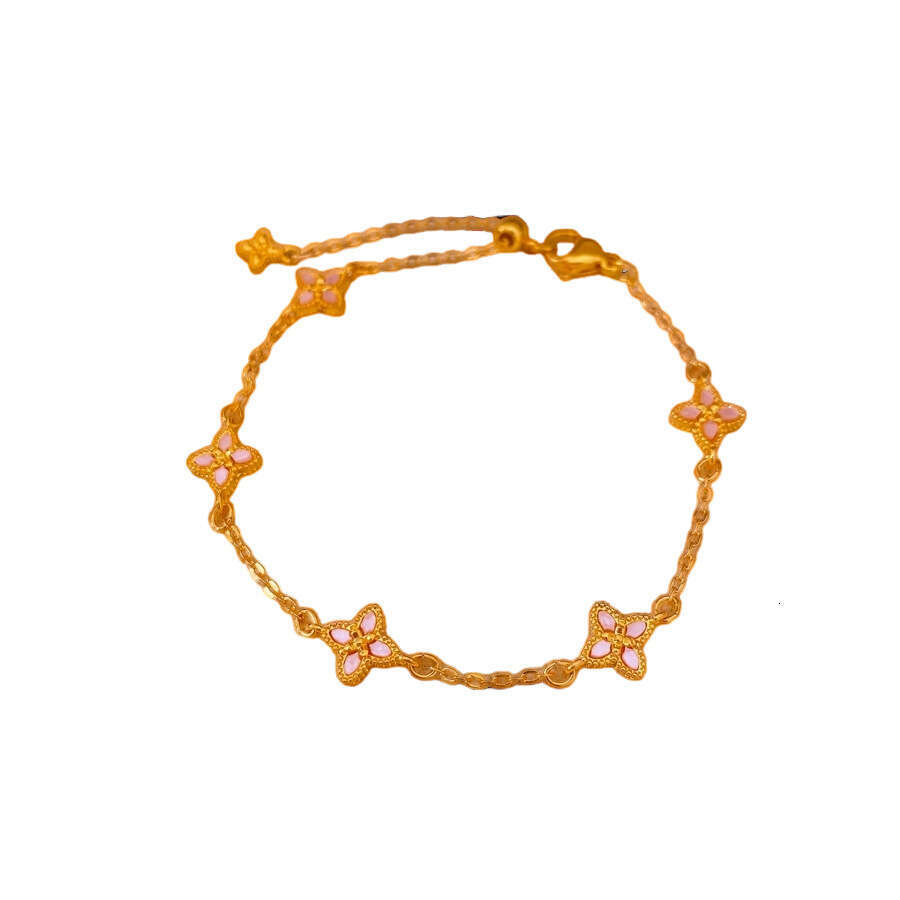 Four Pointed Star Pattern Bracelet Designer Bracelet Featuring Handcrafted Mother-of-Pearl Floral Motifs Exquisite Women's Jewelry