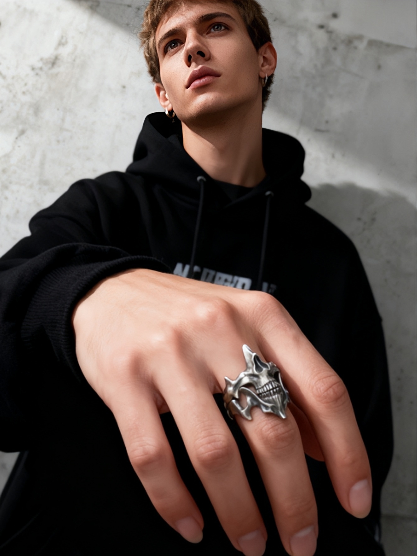 Men's Gothic Skull Open Ring - Adjustable Vintage Silver Punk Rock Trendy Statement Jewelry