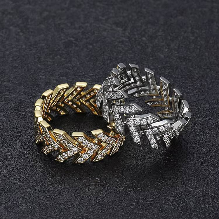 JWY High Quality 18K Gold Plated Brass Zircon Cuban Hip Hop Trendy Geometric Link Rings Princess Cut Number Copper