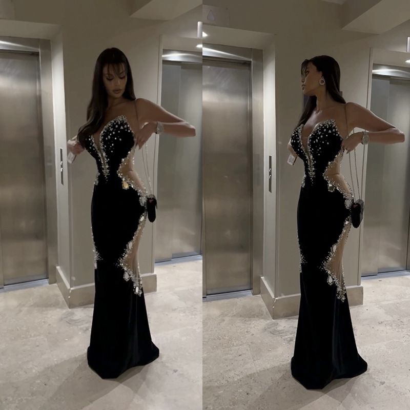 Luxury Back Prom Dresses 2025 Strapless Crystal Beads Cut Out Mermaid Birthday Party Gowns Evening Formal Dress Sexy Robe De Soiree J04