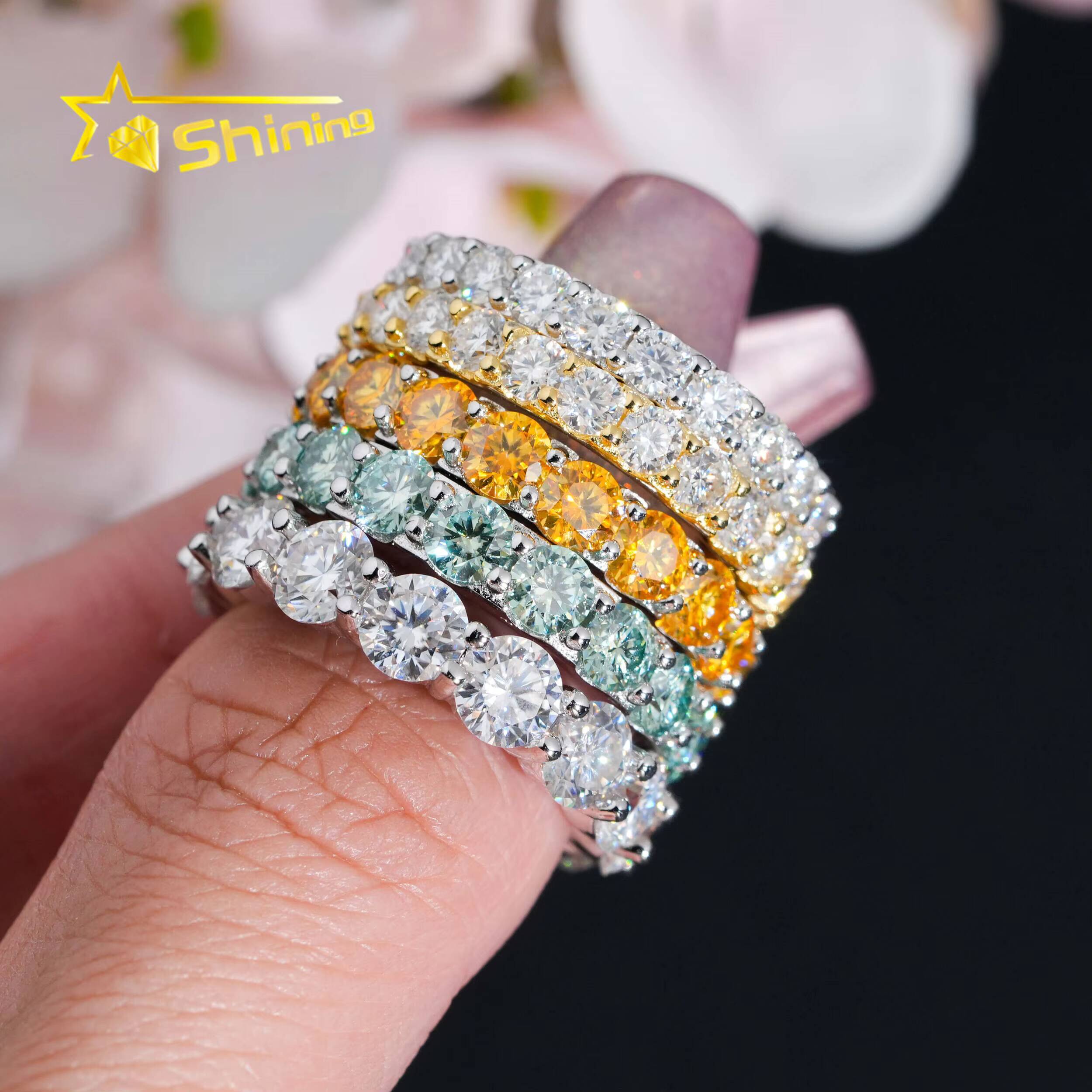 Hot Sale Colors Moissanite Ring 925 Sterling Silver Gold Plated 3mm 4mm 5mm Moissanite Band Rings