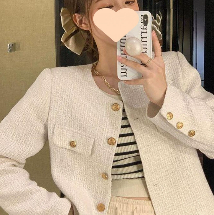 2026 Spring and Autumn New Style High end Round Neck Small Fragrant Style Short Coat for Women Small and Tall Exquisite French Coarse Hemp