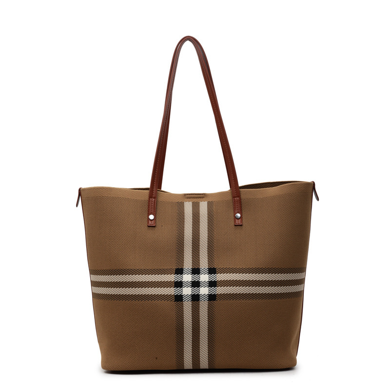 designer bag New Capacity Tote Casual Shoulder Fabric Striped Women's Commuter Large Bag Grocery Basket