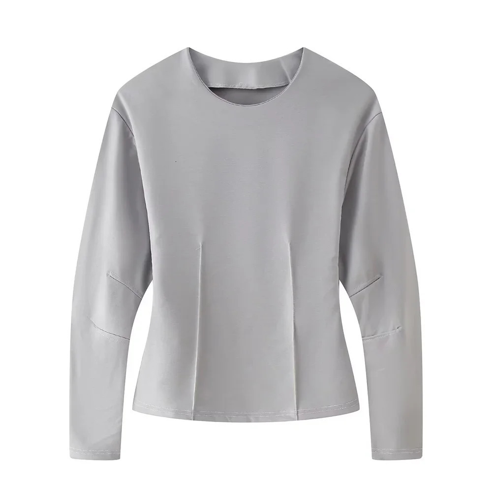 womens doublesided fabric round neck long sleeved top straight tube high waist elastic pants spring casual set 251225