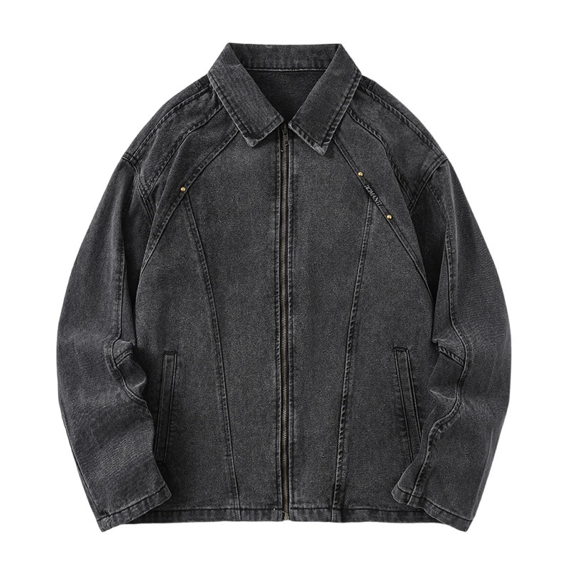 Mens Heavyweight Denim Jacket Fall High Street Edgy Style American Japanese Vintage Zipper Paneled Versatile Classic Cargo Coat 251230