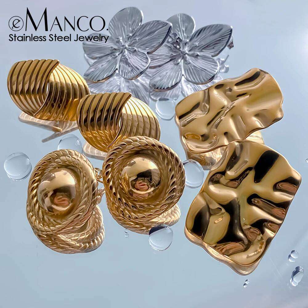 eManco Stainless Steel Earring Collection Art Deco Style Abstract Twisted Elements Trendy Fashion Earrings Jewelry Wholesale