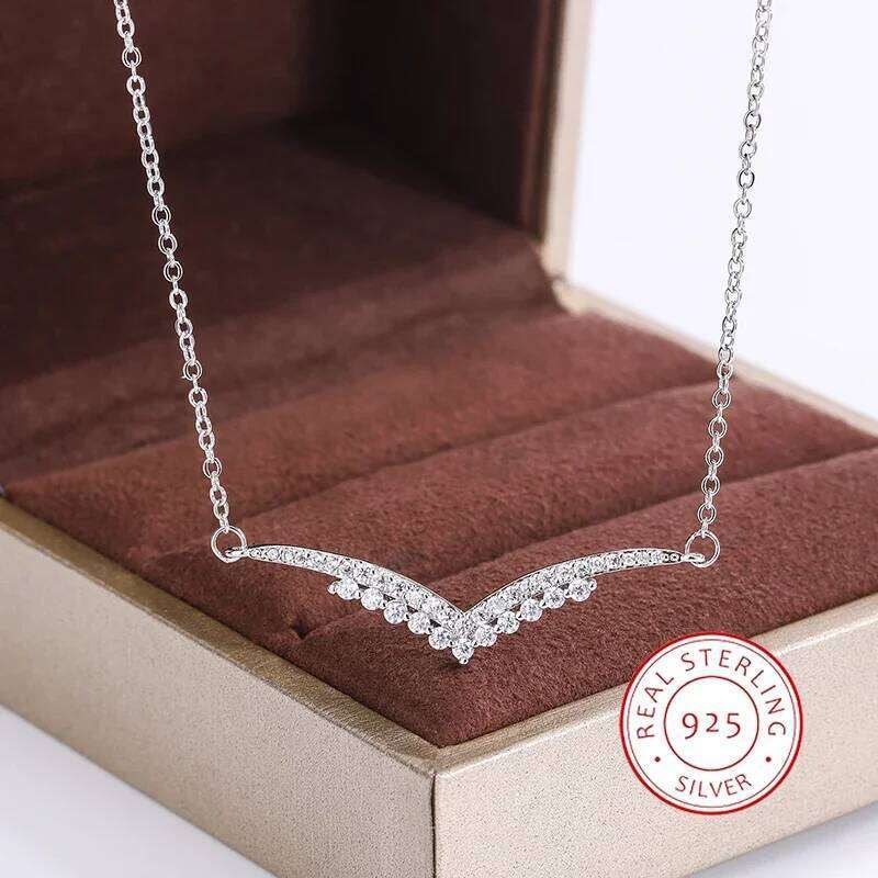 New Style for Women's Fashion V Clavicle Chain 925 Stamp Wedding Bridal Jewelry Pendant Necklace