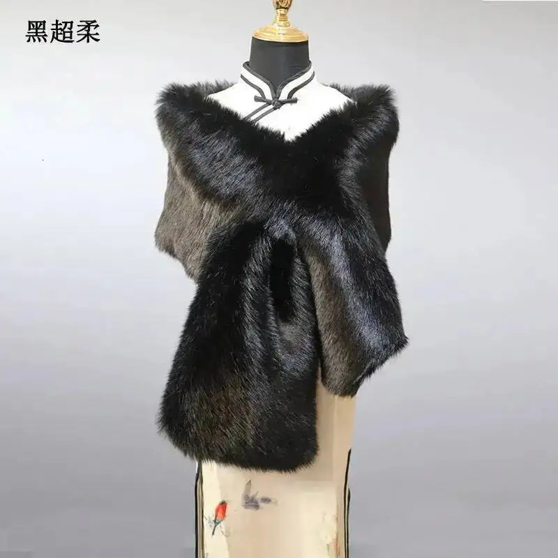 warm faux fox fur shawl winter women plush scarf wrap cape coat wedding long scarves 32 colors 165x30cm 251229