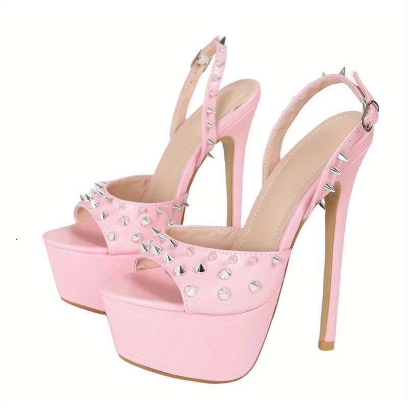 Fashion Design Metal Rivet Back Buckle Strap Platform Sandals Women Wedding Banquet Shoe Sexy Peep Toe Stripper High Heels MOJIDASHU