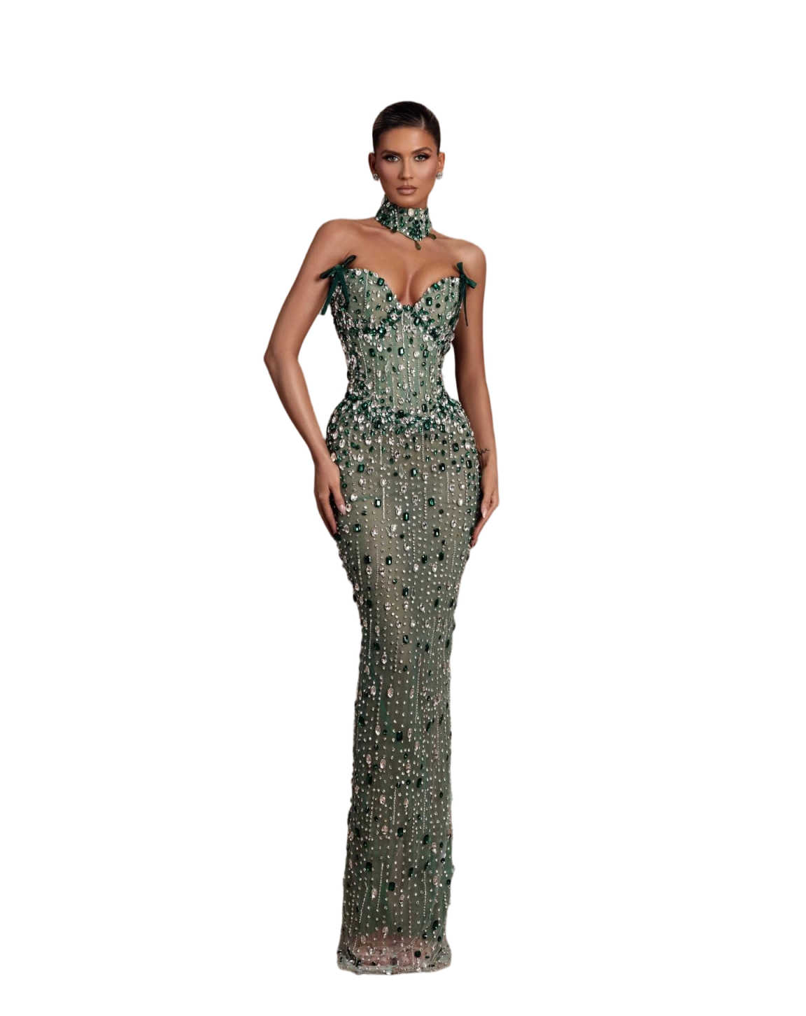 Exquisite Crystal Beaded Mermaid Prom Gown Sexy Strapless Sleeveless Evening Dresses Back Slit Rhinestone Customized Party Dress