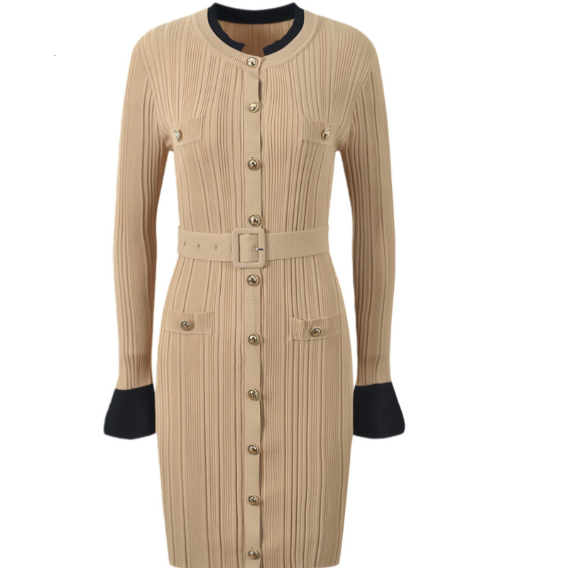 2026 Autumn/winter New Style Urban Sexy Women's Dress - French Style Elegant Model - Round Neck Long Sleeve Single Button Form-fitting Close-fitt