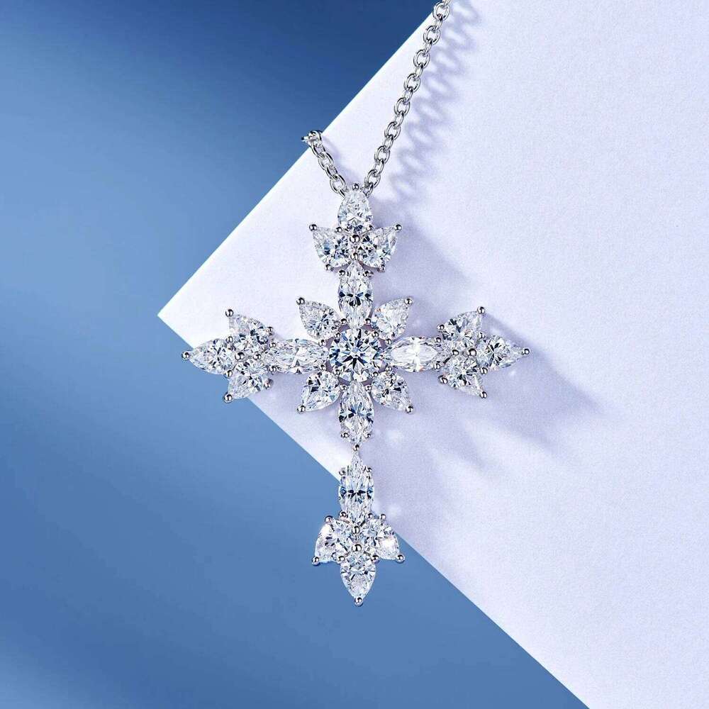 Exquisite for Shape Pendant Fashion Party Jewelry Zircon Cross Necklace Women's Sweater Chain