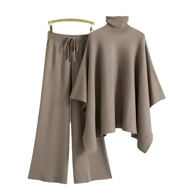 2 Piece Set Pant Turtleneck Knitted Sweaters Jumper Y2k Tops Wide Leg Long Pants Matching Sets Elegant Two 251225