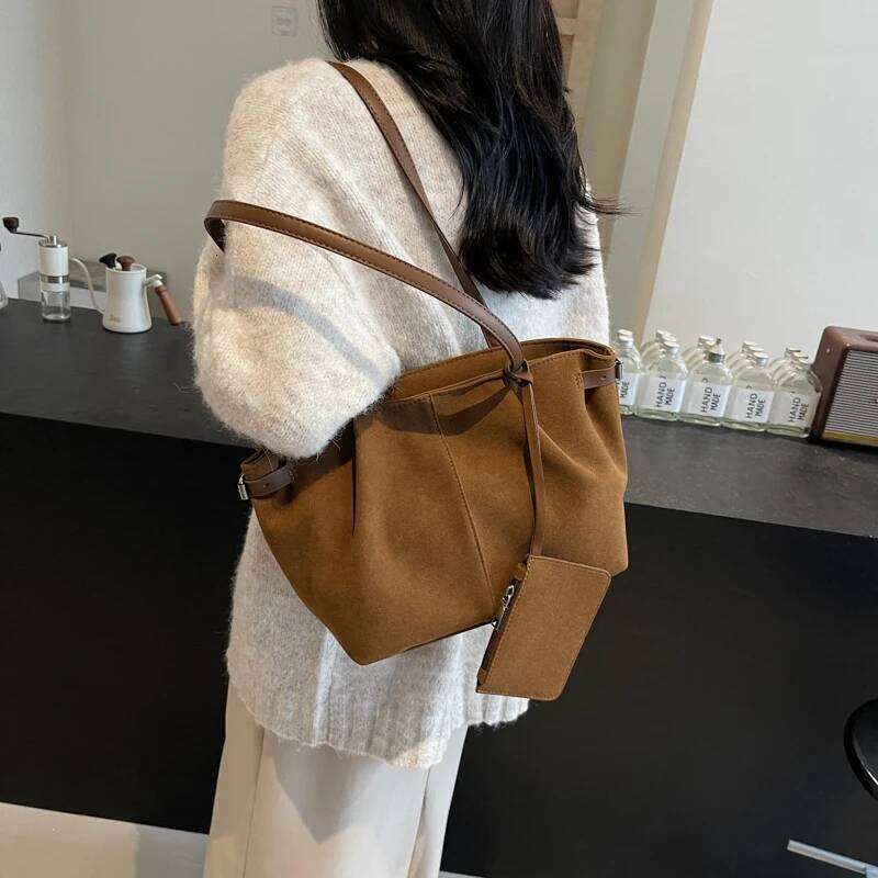 Classic Faux Suede Shoulder Bags Solid Zipper High Quality Commute Style Handbags For Women 2026 Fashion Large Capacity