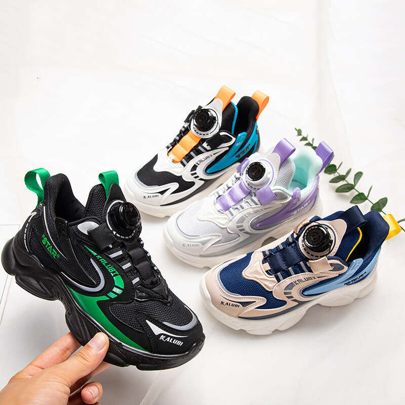 Spring Autumn New Style Rotating Button Children's Sports Primary Middle School Students, Soft Sole Mesh Shoes for Boys and Girls