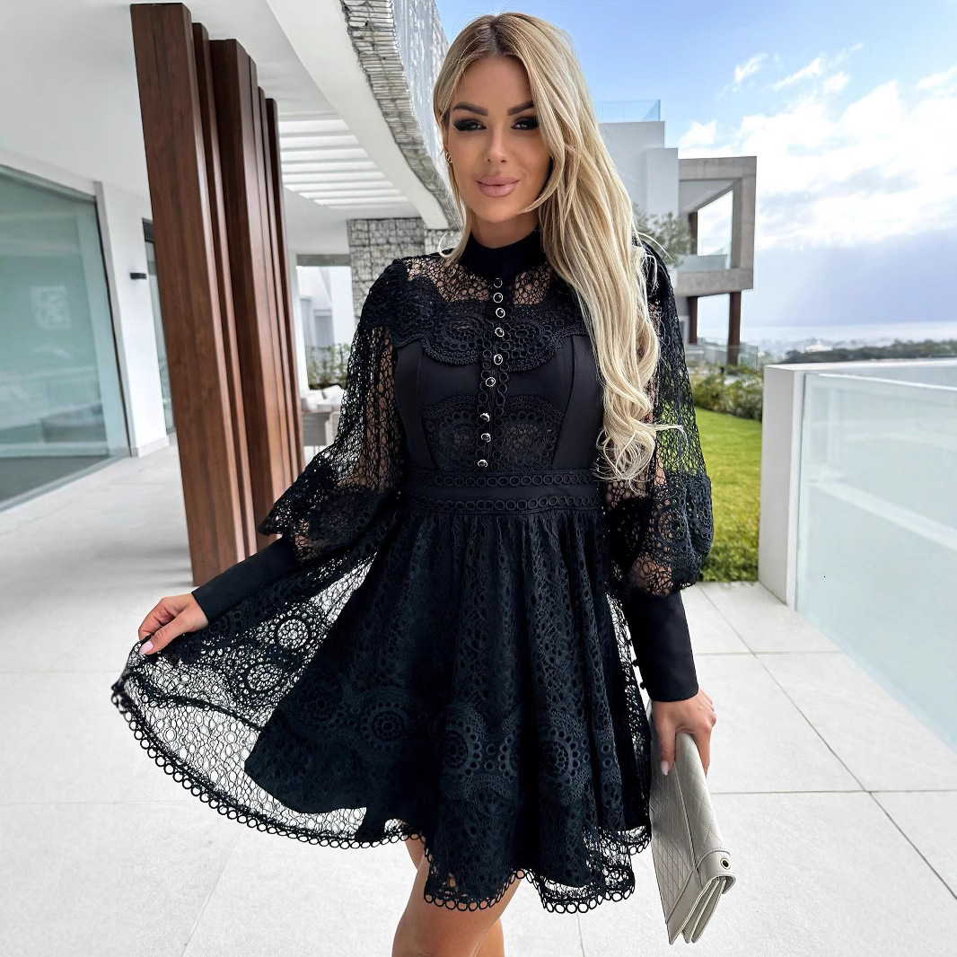 2026 Fashion Minimalist Luxury Urban Sexy Women's Dress With Elegant Lace Decoration Exquisite Style Long Sleeve Tight-fitting Dress