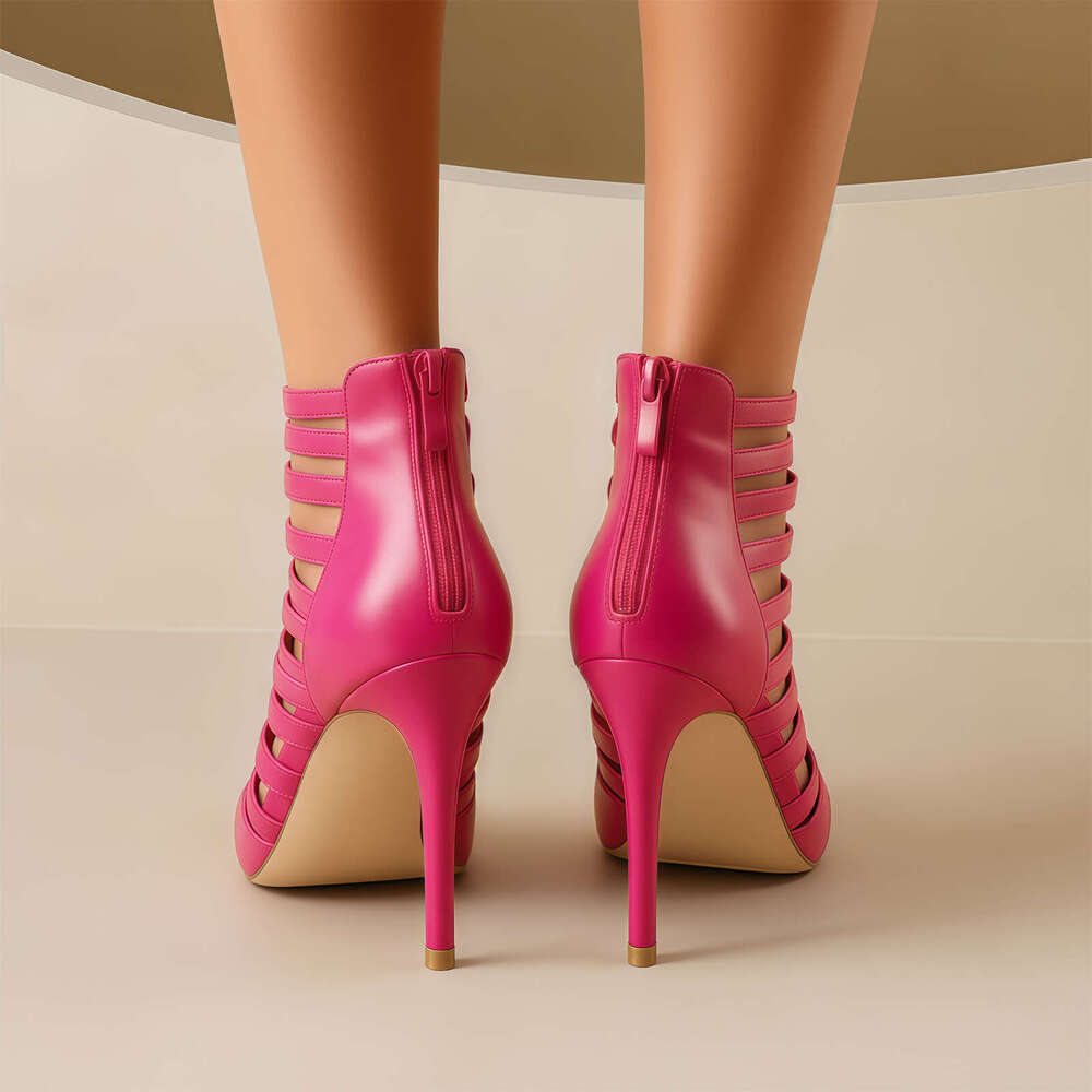 Pointed Toe Sexy Ankle Boots Zippers Slim High Heeled Women S Dress Shoes Long Boots With Mesh Ventilation Multi Functional Suitable Any Occasion MOJI