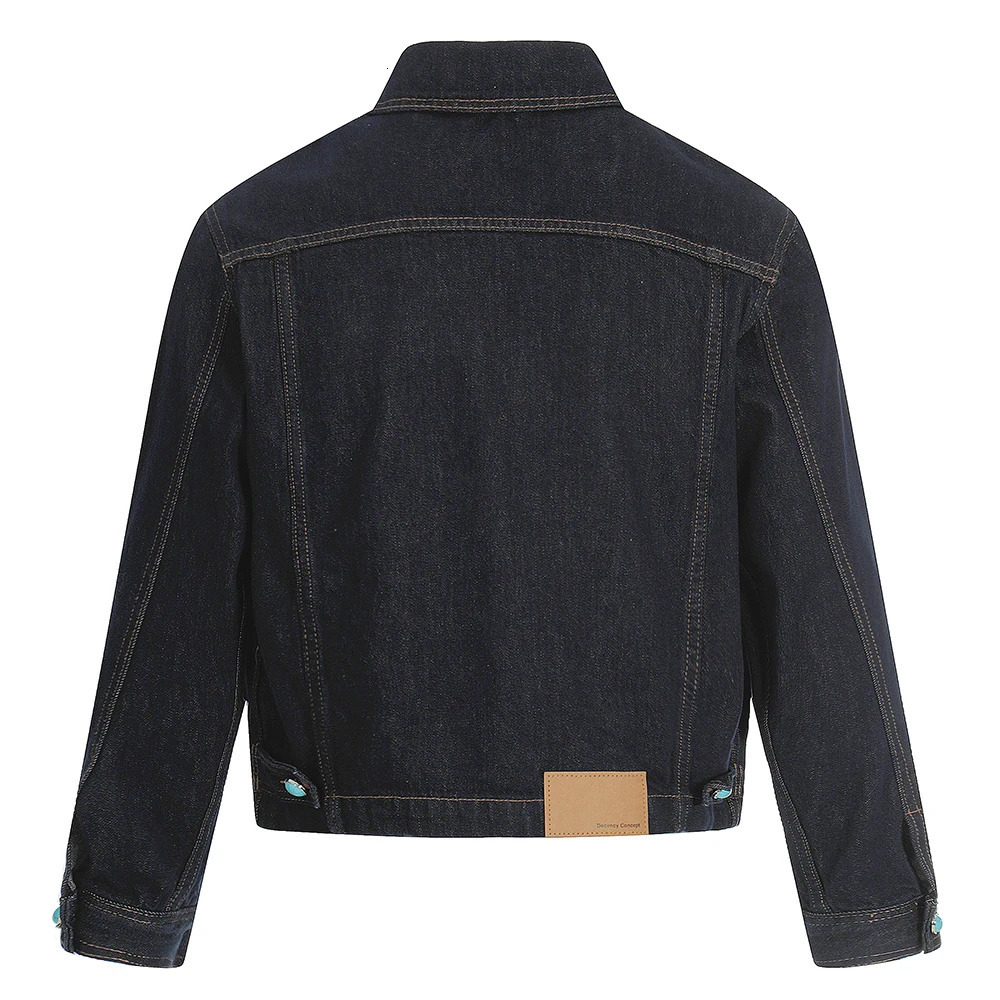 Men Turquoise Button Denim Jacket Casual Short Style Raw Jean Coat Vintage Outerwear 251230