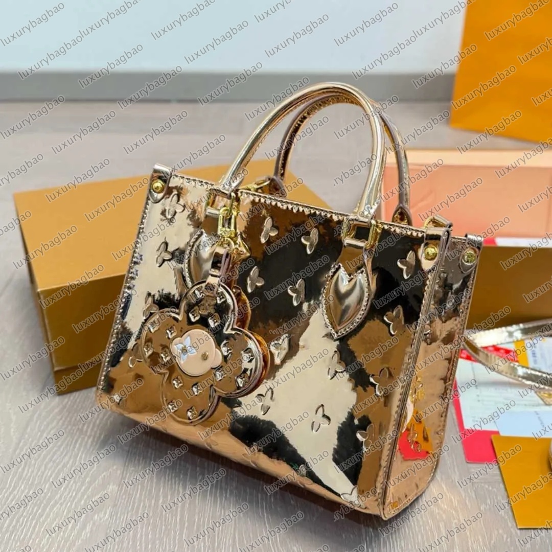 Luxurys Designer Tote Bag Onthego Colorful Flwoer Leather Shopping Bags Shouder Crossbody Bag Ladies Handbag Mummy Bag Commute Bag With Coin Bag 25CM
