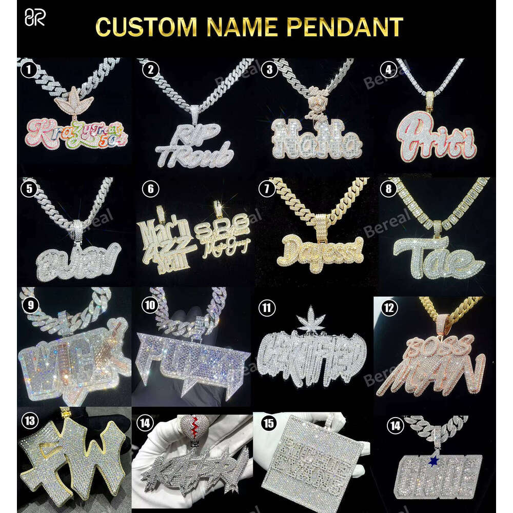 High-Quality Long Stick Bread Cut Vvs Moissanite Hip-Hop Fancy White Gold Sterling Sier Letter Pendant Boutique Men's Jewelry