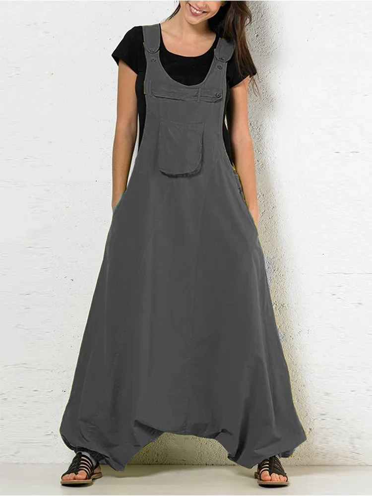 Womens Overall Pockets Vintage Jumpsuit Casual Harajuku Rompers Solid Retro High Street Oversize Female Harem Overalls 251226