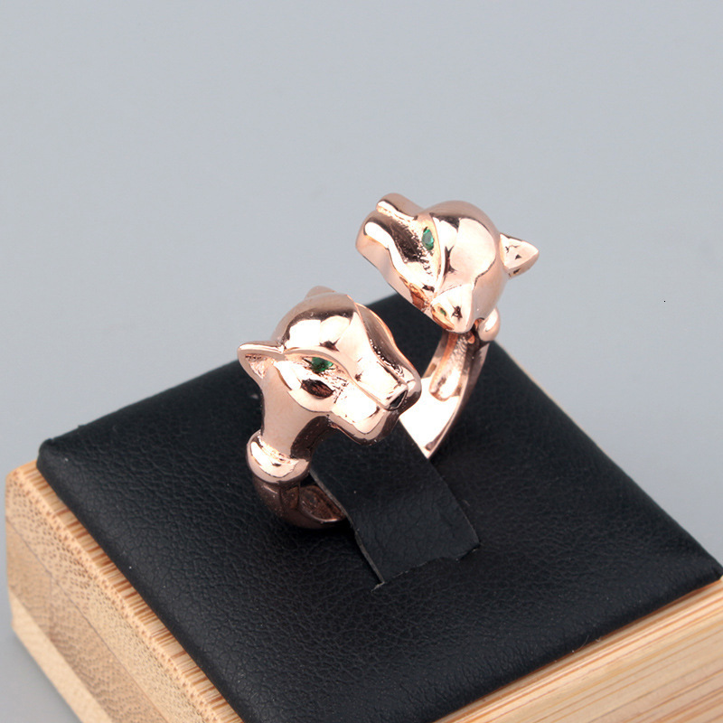 Rings Jewelry Simple Green Eye Double-Headed Leopard rings Left Right Gazing Ring Couple Birthday Gift