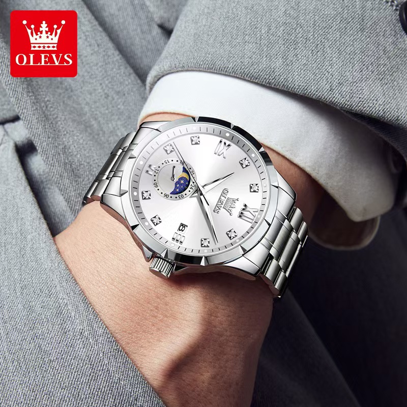 Elegant Unisex Oulishi Chronograph Timepiece Featuring Lunar Phases & Day Indicators