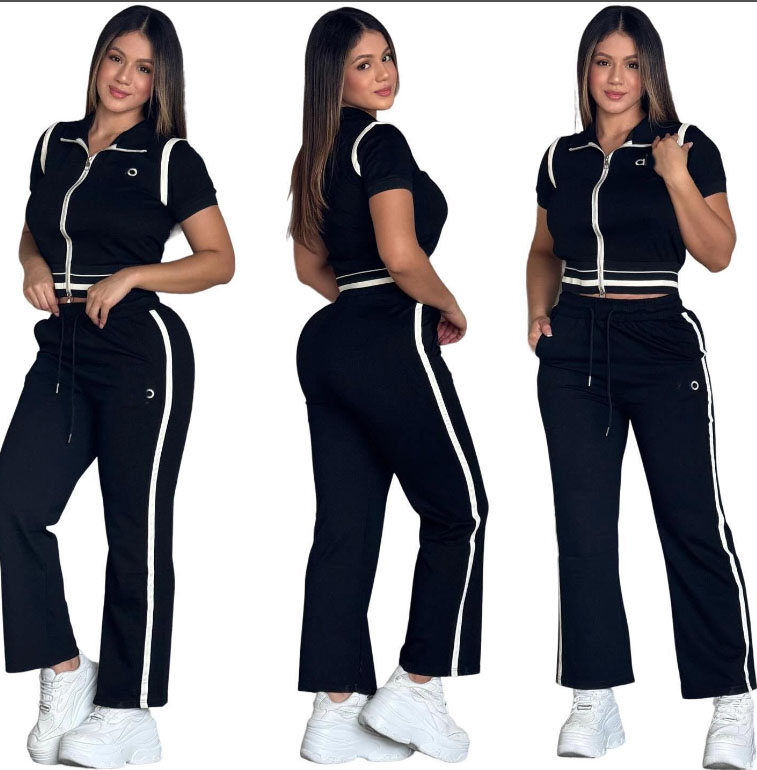 Spring Womens patchwork Tracksuits High Quality Stand Up Neck Zipper Top Coat Wide Leg Pants Two Piece Fashion Casual Sports Set for Women