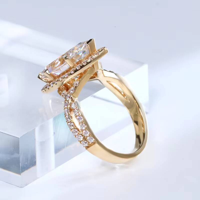 Luxury 9k 10k 14k 18k Solid Gold Moissanite Ring Marquise Cut 4Ct 15x75mm Moissanite Jewelry Engagement Ring for Gifts