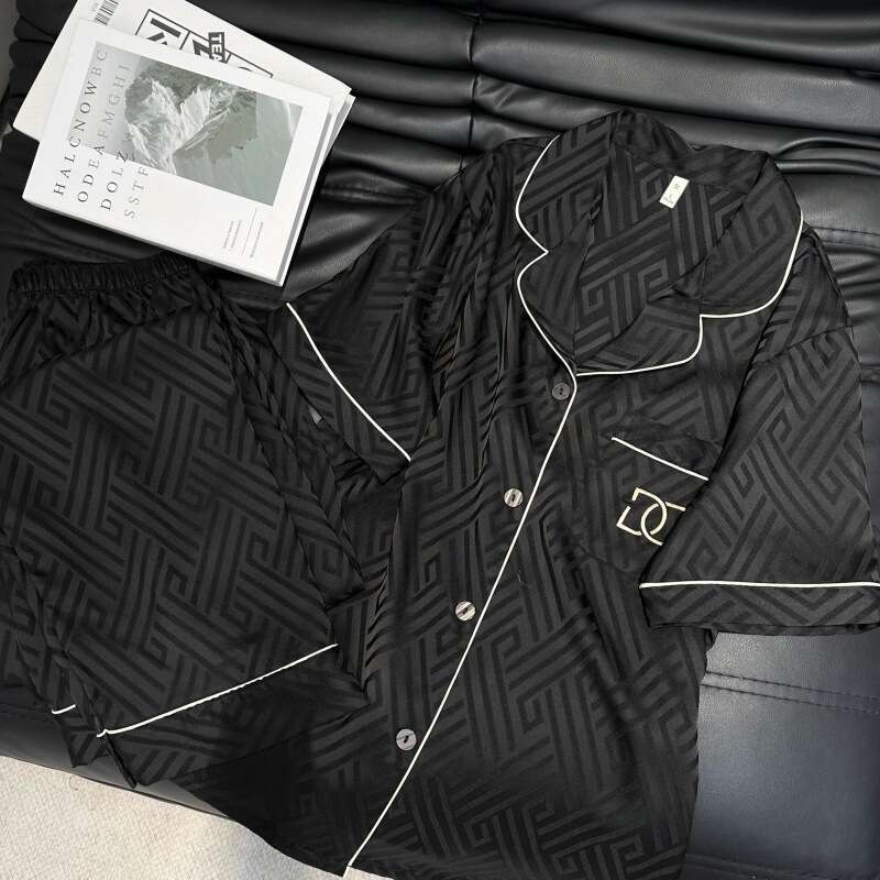 Yase The Rest Of My Life Has You Jacquard Embroidery Ice Silk Couple Pajamas Light Luxury High-End Long-Sleeved Home Wear Set