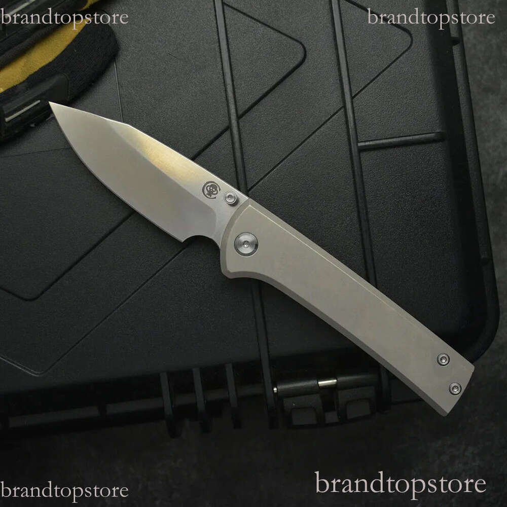 2Models Edition Chaves Folding Knife 3.23 M390 Satin Clip Point Blade, Titanium Handles