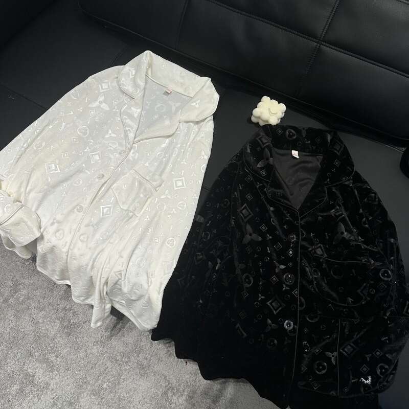 Yase Black And White Sweet Whisper Autumn Winter Gold Diamond Velvet Couple Pajamas High-End Embossed Design Light Luxury Elegant Set