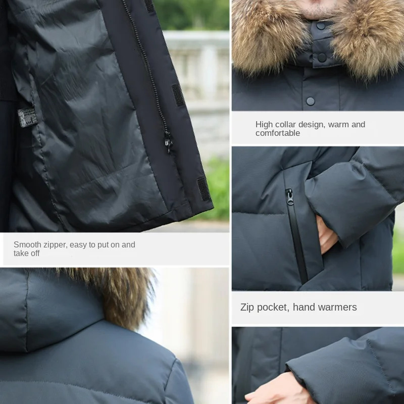 Winter Fur Collar Down Jacket Mens Business Thickened Warm White Duck Coat Men Casual Long Coldproof Hooded Parka 251225
