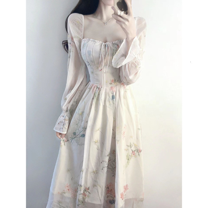 Urban Sexy And Luxurious Women's French-style Floral Dress 2026 Early Spring New Model High-end Elegant Long Dress Waist Cinched, Fairy-like Dres