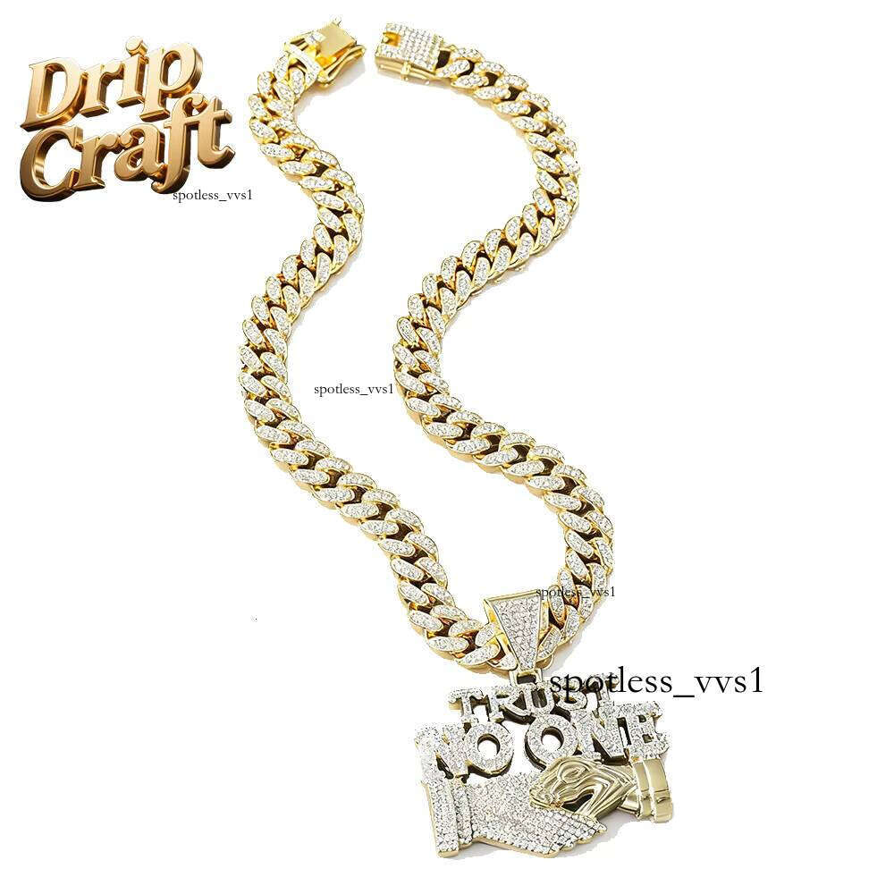 Ice out VVS Moissanite Hip Hop Rap Alloy Full Letter Splicing Pendant Cuban Chain Necklace