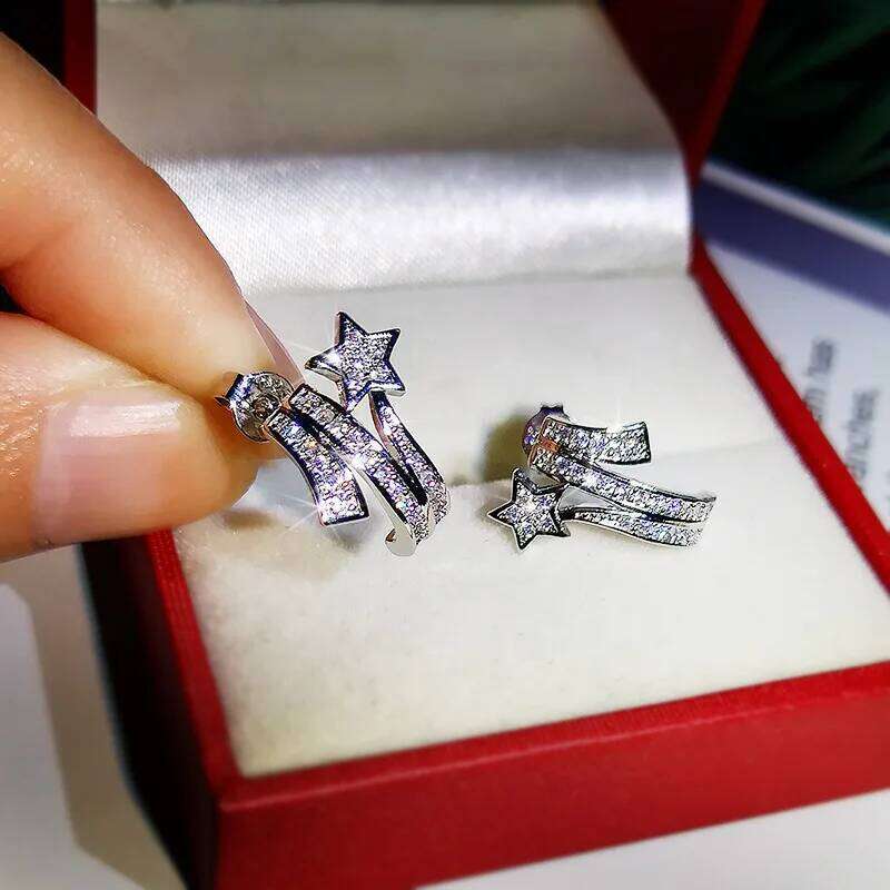 Japanese and Korean Fashion Star Geometric Stars Ladies Shiny Zircon Wedding Party Accessories Popular Earrings Gifts