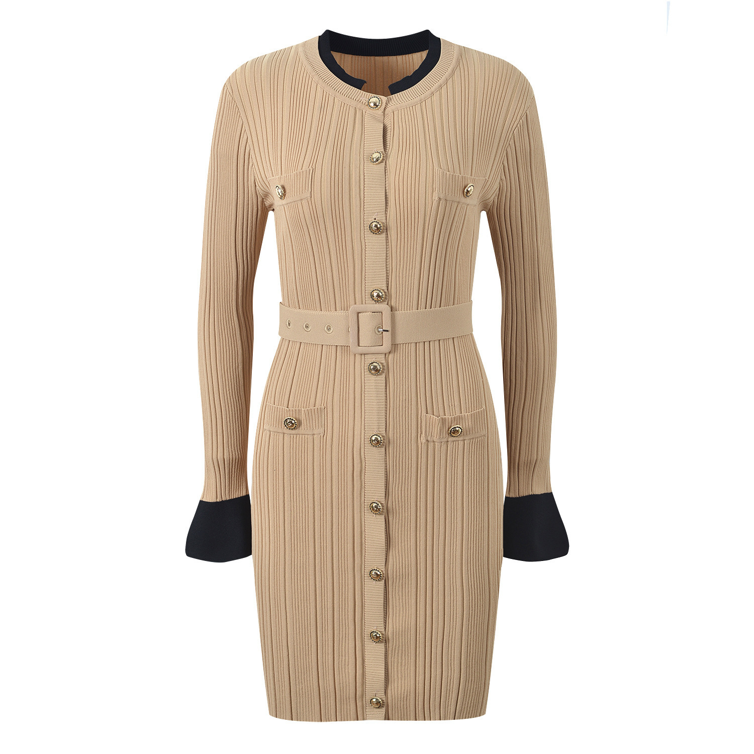 2026 Autumn/winter New Style Urban Sexy Women's Dress - French Style Elegant Model - Round Neck Long Sleeve Single Button Form-fitting Close-fitt