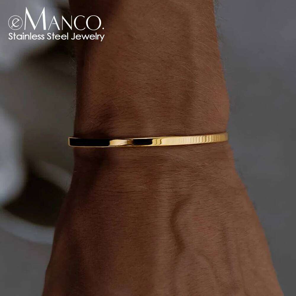 eManco Men's Light Luxury Premium Feeling Skeleton Bracelet Stainless Steel Minimalist Unisize Cuff Factory Outlet
