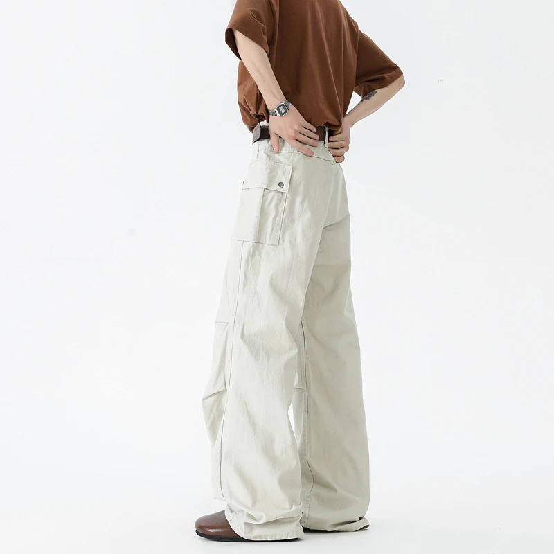 Japanese Streetwear Multi Pocket Cargo black white jeans Men Harajuku denim Casual Work Pants Baggy man Y2K Hip Hop High Street 251226