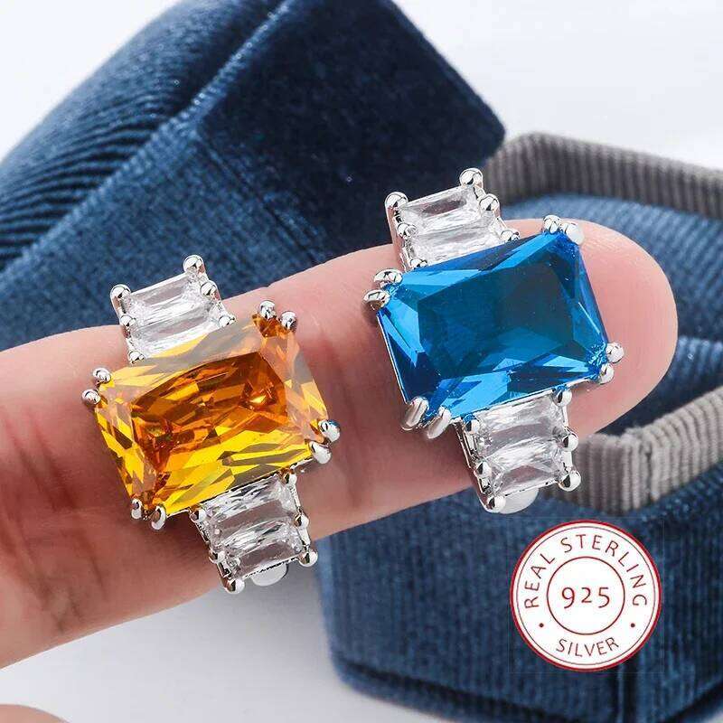 925 Silver Fashion Big Blue Stone Ring Charm Jewelry Women CZ Wedding s Promise Engagement Ladies Accessories Gifts