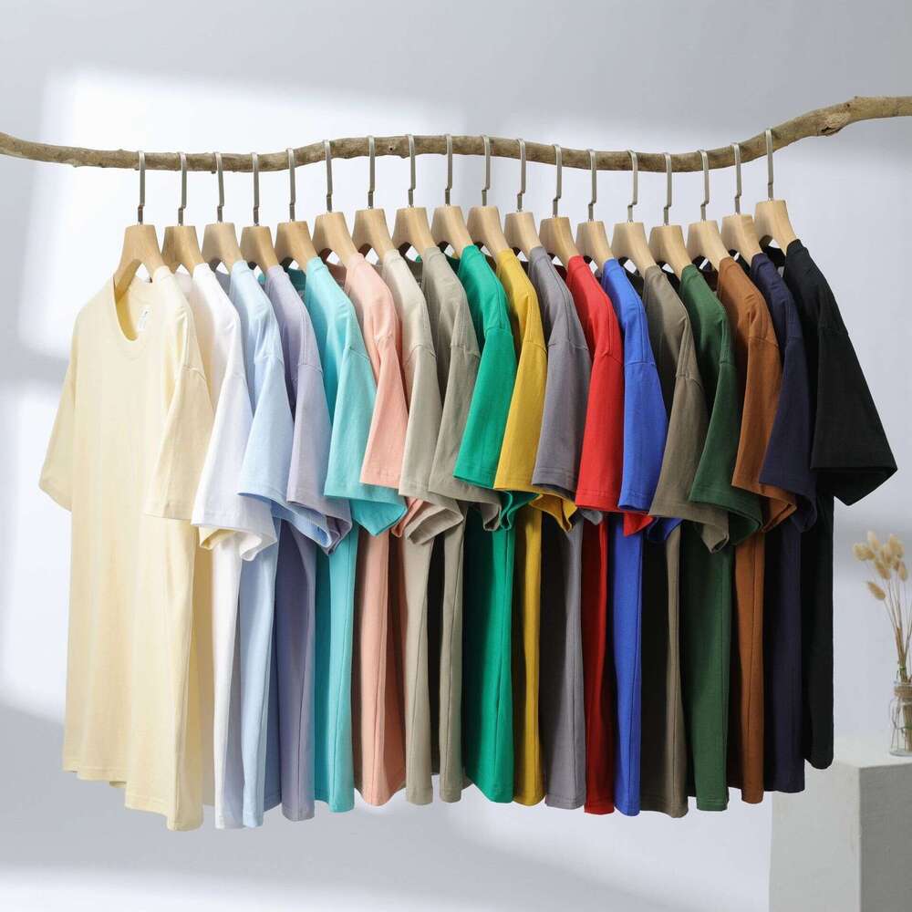 New Heavyweight 230g Cotton Pure White Round Neck Short T-Shirt Women Trendy Loose Half Sleeve Base Shirt for Men Wholesale