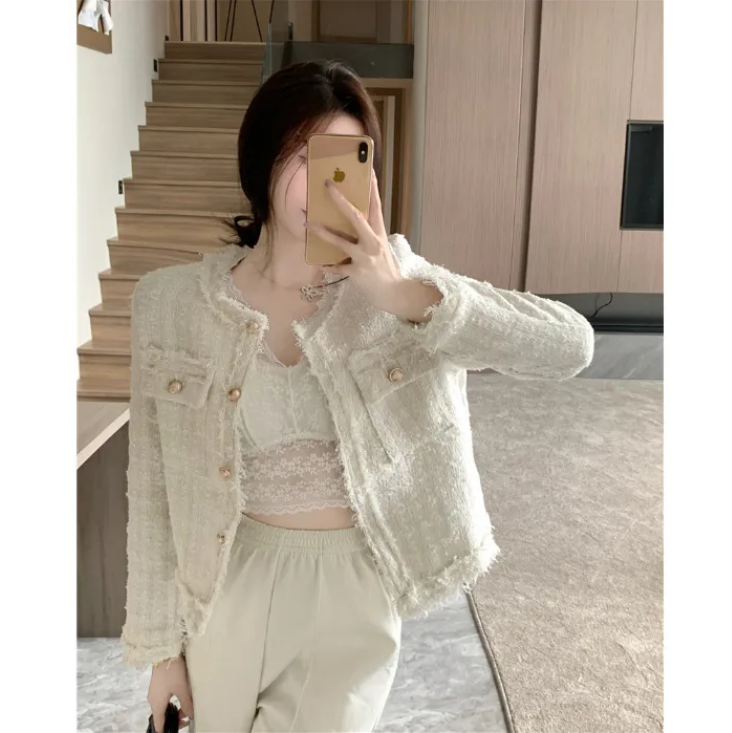 Designer Clothing French socialite tweed short coat for women 2026 Autumn/Winter New Style Slim and Elegant carded top for women free shipping