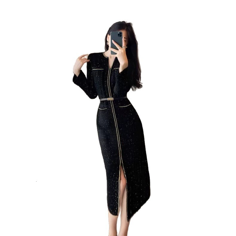 2026 Autumn-winter New Style Little Haosheng Elegant Style High-end Urban Sexy Fit Black Tight-fitting Dress Women's Exclusive