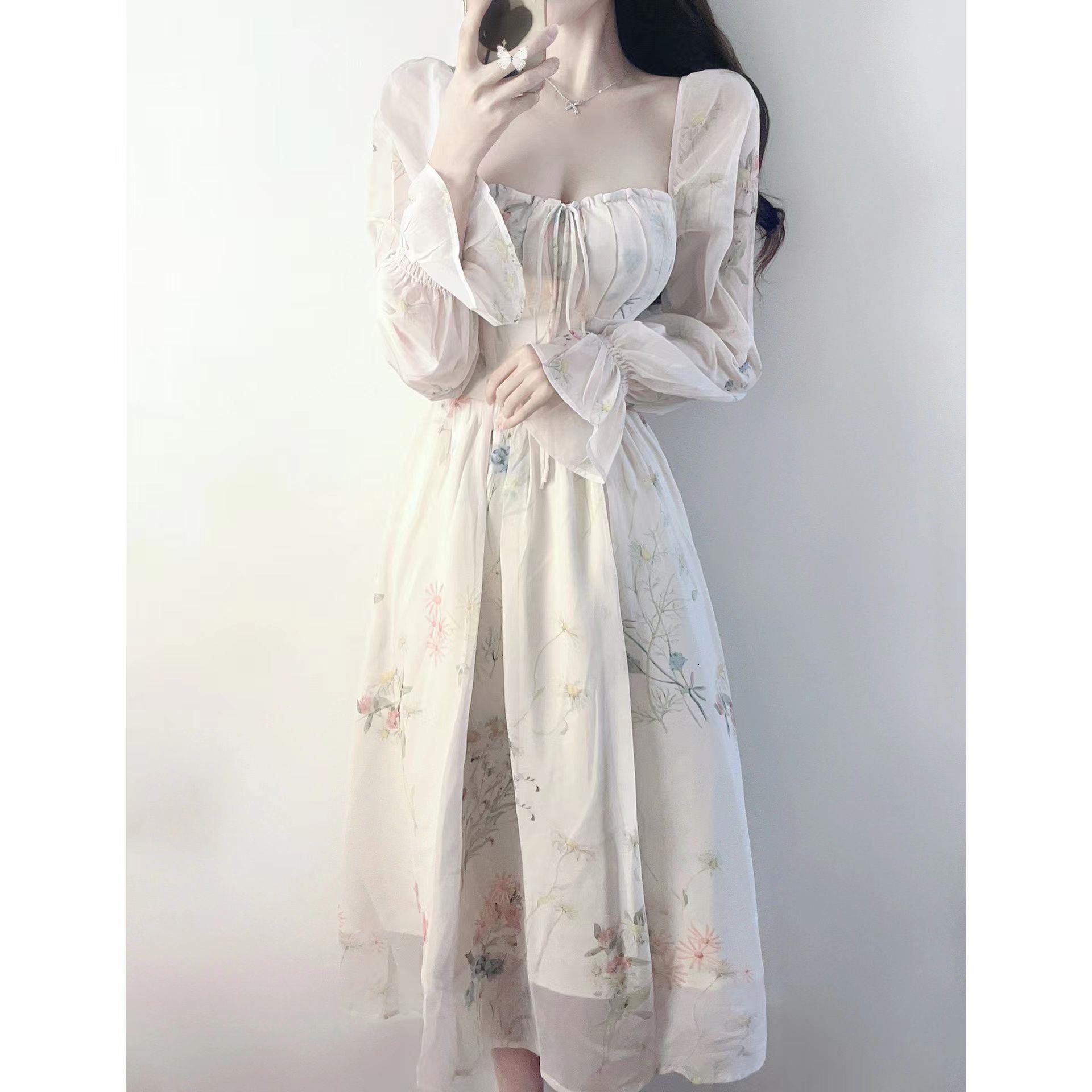 Urban Sexy And Luxurious Women's French-style Floral Dress 2026 Early Spring New Model High-end Elegant Long Dress Waist Cinched, Fairy-like Dres