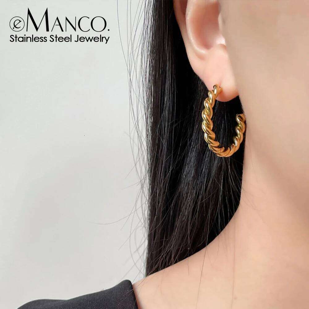 eManco Stainless Steel Women's Twist Round Simple Season Earrings