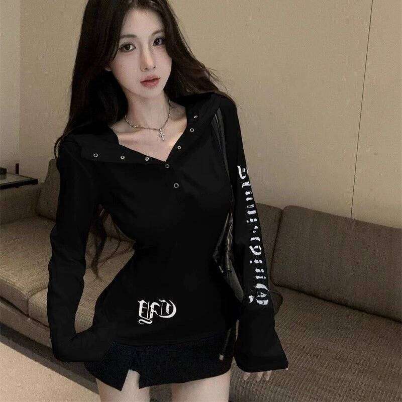 Student hooded long sleeved women's spring, autumn, winter spicy girl print top, base coat, outer wear, inner wear