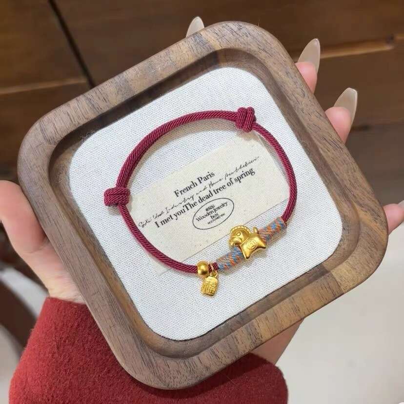 Gold-Plated Strong Color Retention Ancient Method Sand Gold Zodiac Small Horse Red Rope Bracelet Simple Light Luxury New Chinese Style Niche Jewelry