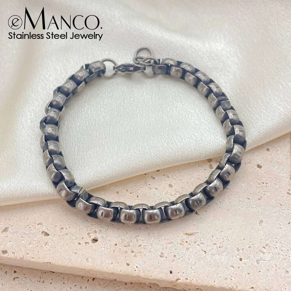 eManco New Stainless Steel Square Pearl Bracelet Men's Metal Bracelets Luxury Jewelry Accessories Wholesale