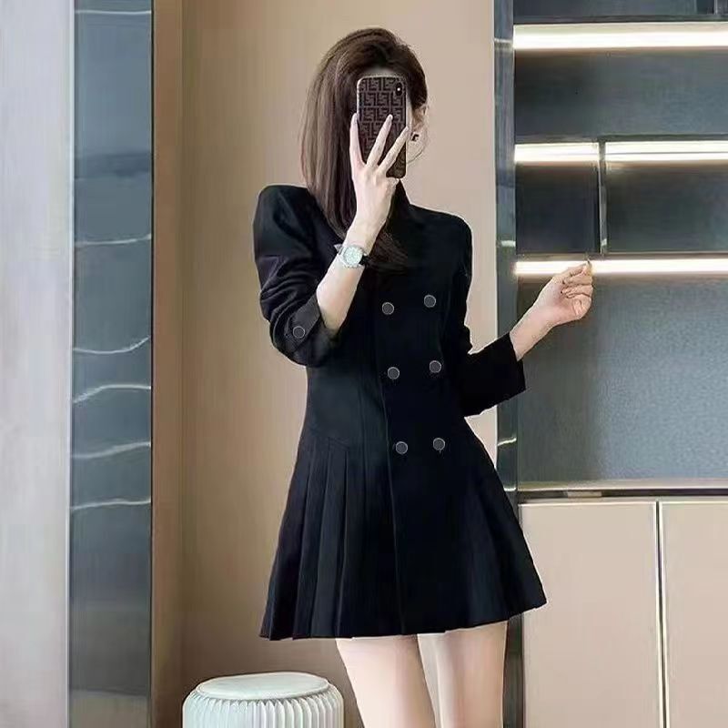 2026 Urban Sexy Ladies' Dress - Spring Autumn Fresh Style French Tight Fit Slim Waist Fashionably Simple Dark Black Set Dress