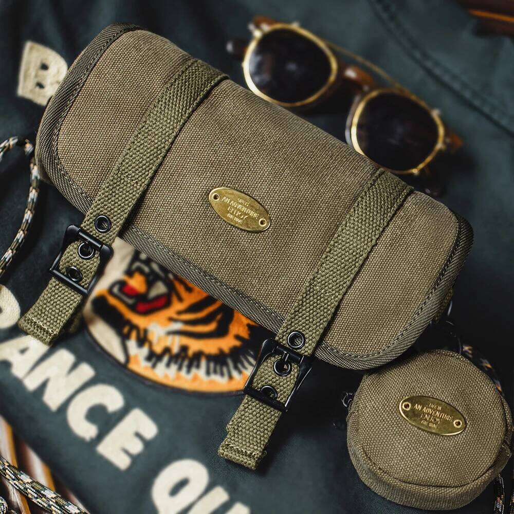 Men S Vintage Canvas Military Green Cylinder Woven Shoulder Strap Crossbody Commuter Bag Detachable Coin Purse High Quality Luxury Bag